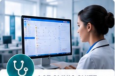 Klinikmitarbeiterin nutzt Klinikverwaltungssoftware